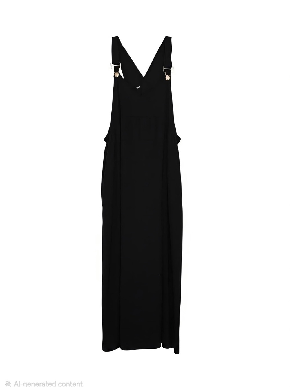 SHEIN Black V-Neck Pinafore Maxi Dress